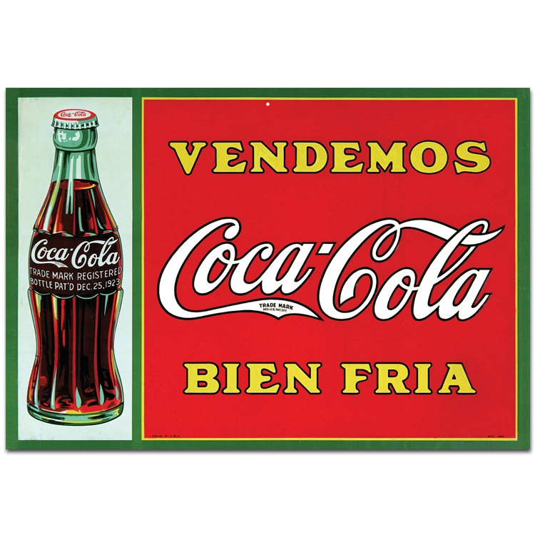 Hispanic "Ice Cold Coca-Cola Sold Here" Metal Tacker- Rectangle